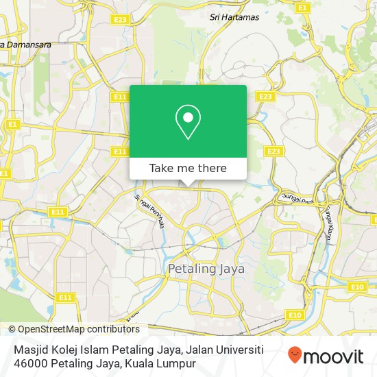 Peta Masjid Kolej Islam Petaling Jaya, Jalan Universiti 46000 Petaling Jaya