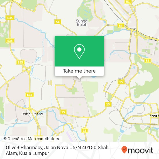 Peta Olive9 Pharmacy, Jalan Nova U5 / N 40150 Shah Alam