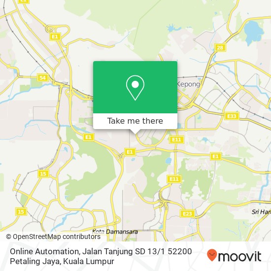 Peta Online Automation, Jalan Tanjung SD 13 / 1 52200 Petaling Jaya