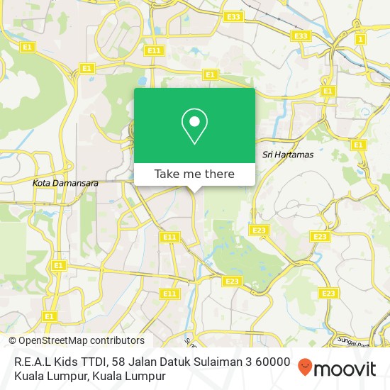 Peta R.E.A.L Kids TTDI, 58 Jalan Datuk Sulaiman 3 60000 Kuala Lumpur