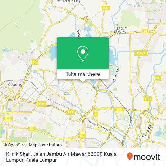 Peta Klinik Shafi, Jalan Jambu Air Mawar 52000 Kuala Lumpur