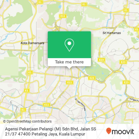 Peta Agensi Pekerjaan Pelangi (M) Sdn Bhd, Jalan SS 21 / 37 47400 Petaling Jaya