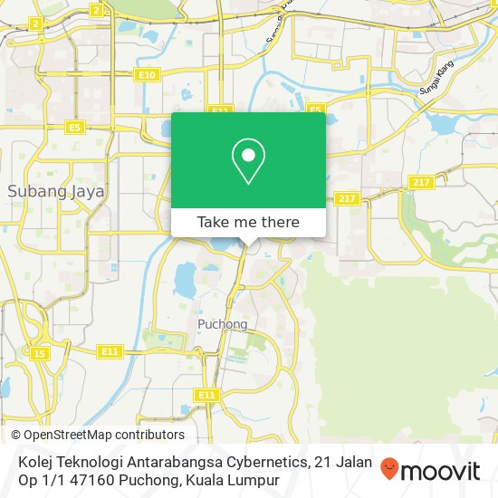 Kolej Teknologi Antarabangsa Cybernetics, 21 Jalan Op 1 / 1 47160 Puchong map