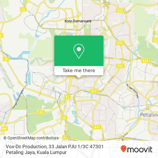 Peta Vox-Dc Production, 33 Jalan PJU 1 / 3C 47301 Petaling Jaya