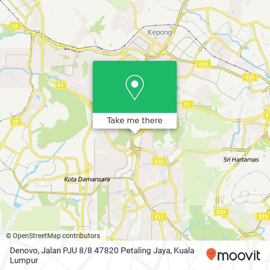Peta Denovo, Jalan PJU 8 / 8 47820 Petaling Jaya