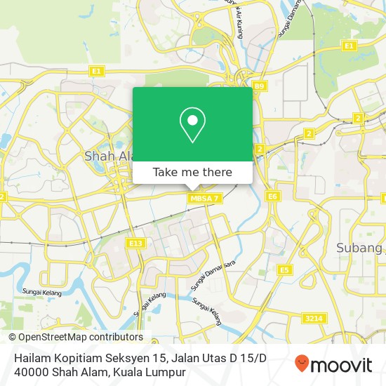 Peta Hailam Kopitiam Seksyen 15, Jalan Utas D 15 / D 40000 Shah Alam
