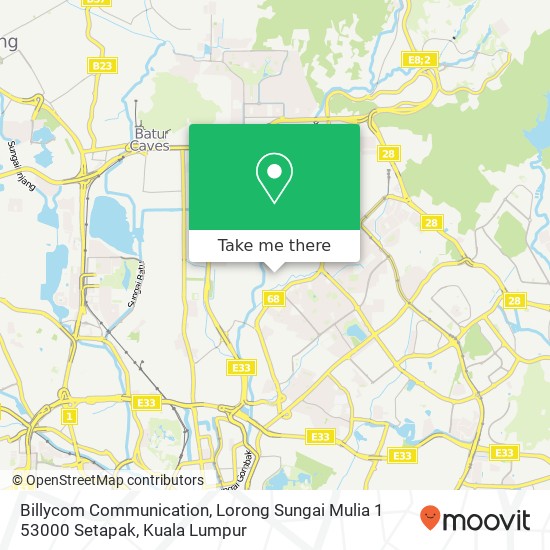 Peta Billycom Communication, Lorong Sungai Mulia 1 53000 Setapak