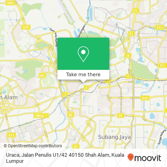 Peta Uraca, Jalan Penulis U1 / 42 40150 Shah Alam