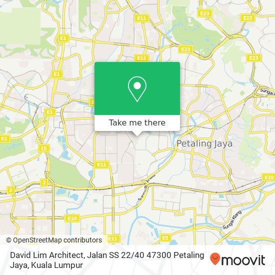 Peta David Lim Architect, Jalan SS 22 / 40 47300 Petaling Jaya