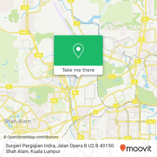 Peta Surgeri Pergigian Indra, Jalan Opera B U2 B 40150 Shah Alam