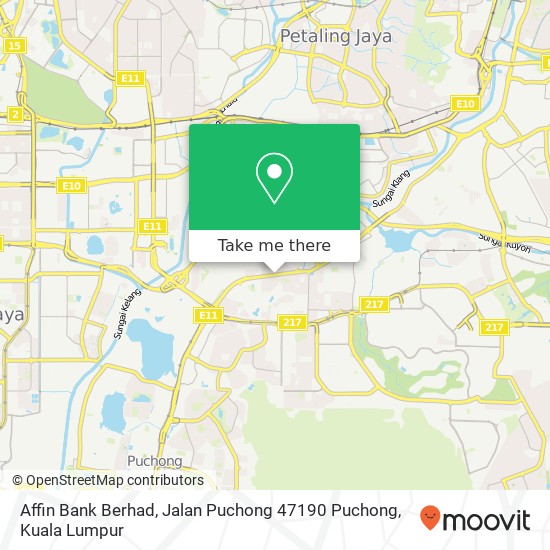 Peta Affin Bank Berhad, Jalan Puchong 47190 Puchong