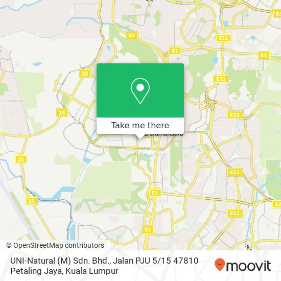 Peta UNI-Natural (M) Sdn. Bhd., Jalan PJU 5 / 15 47810 Petaling Jaya