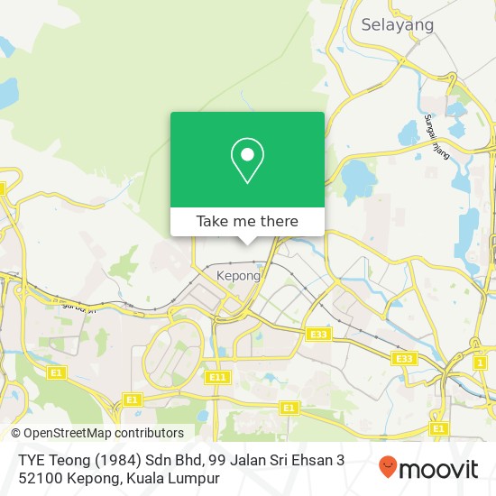 TYE Teong (1984) Sdn Bhd, 99 Jalan Sri Ehsan 3 52100 Kepong map