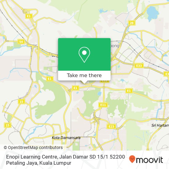 Peta Enopi Learning Centre, Jalan Damar SD 15 / 1 52200 Petaling Jaya
