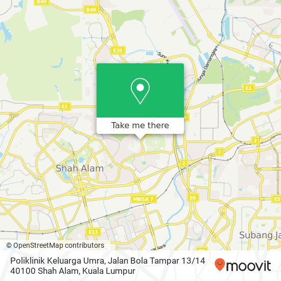 Peta Poliklinik Keluarga Umra, Jalan Bola Tampar 13 / 14 40100 Shah Alam