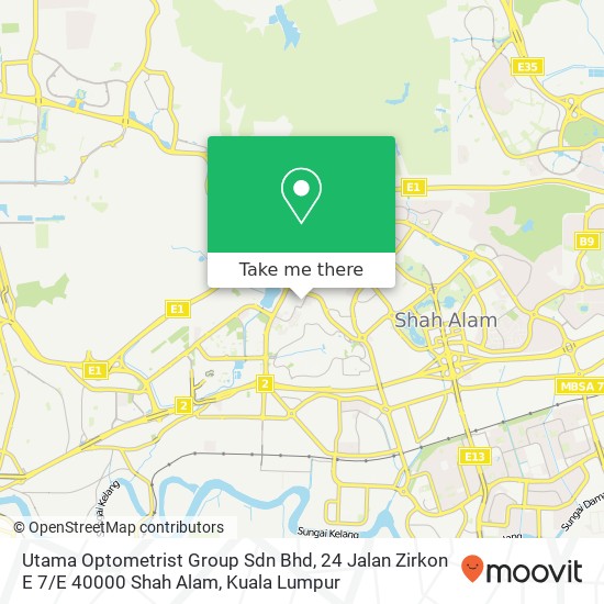Peta Utama Optometrist Group Sdn Bhd, 24 Jalan Zirkon E 7 / E 40000 Shah Alam