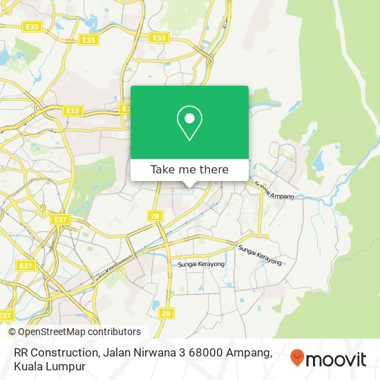Peta RR Construction, Jalan Nirwana 3 68000 Ampang