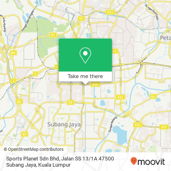 Peta Sports Planet Sdn Bhd, Jalan SS 13 / 1A 47500 Subang Jaya