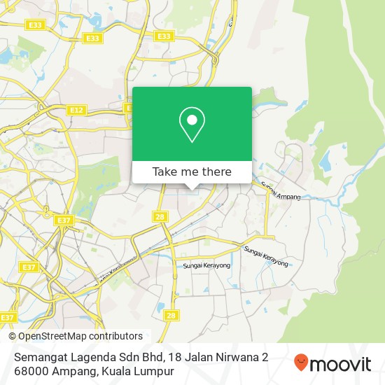 Semangat Lagenda Sdn Bhd, 18 Jalan Nirwana 2 68000 Ampang map