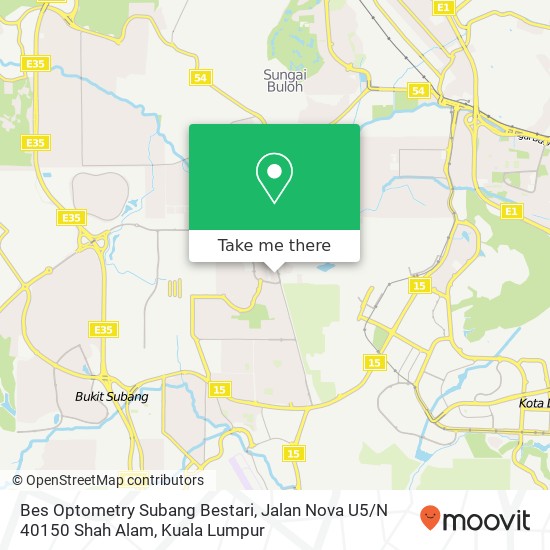 Peta Bes Optometry Subang Bestari, Jalan Nova U5 / N 40150 Shah Alam
