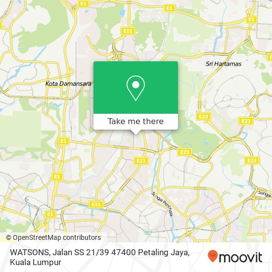 Peta WATSONS, Jalan SS 21 / 39 47400 Petaling Jaya