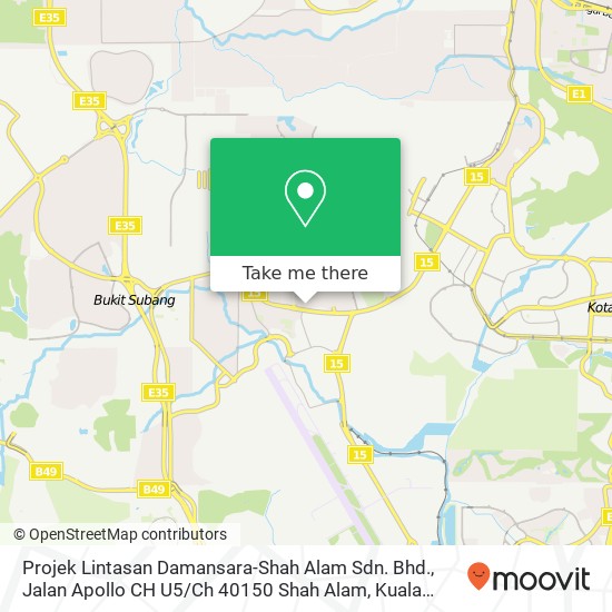 Projek Lintasan Damansara-Shah Alam Sdn. Bhd., Jalan Apollo CH U5 / Ch 40150 Shah Alam map