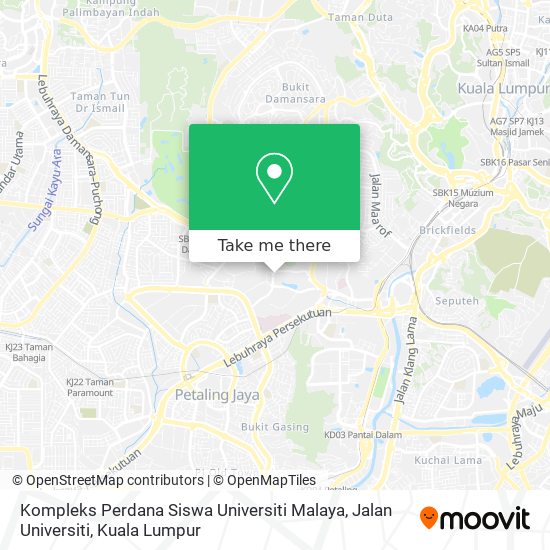Peta Kompleks Perdana Siswa Universiti Malaya, Jalan Universiti