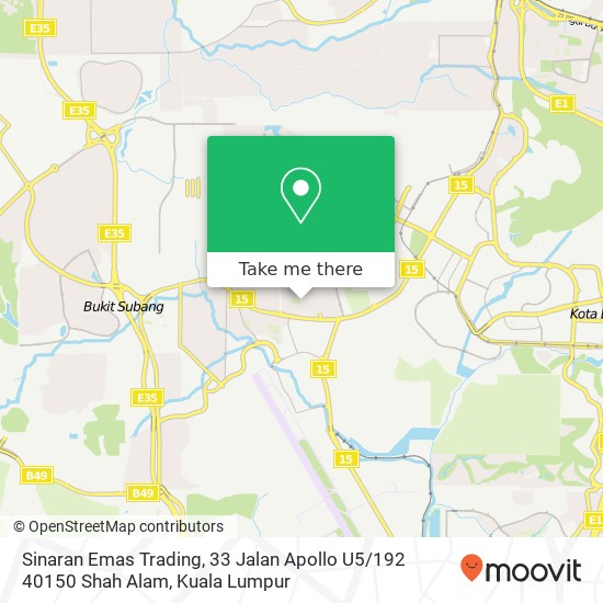 Sinaran Emas Trading, 33 Jalan Apollo U5 / 192 40150 Shah Alam map