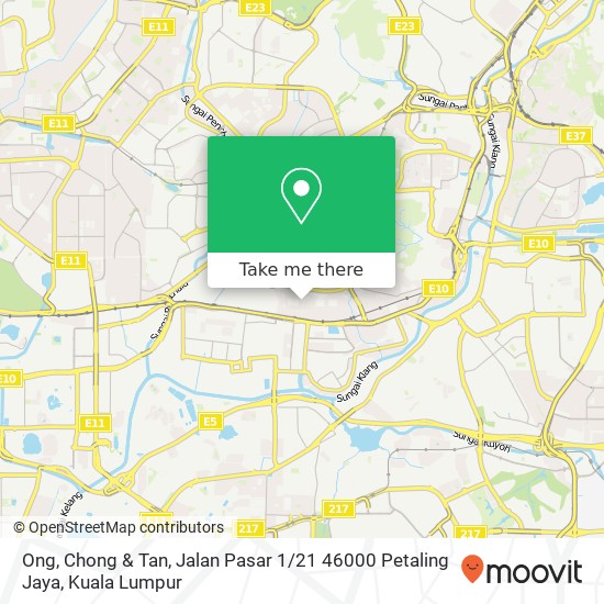 Peta Ong, Chong & Tan, Jalan Pasar 1 / 21 46000 Petaling Jaya