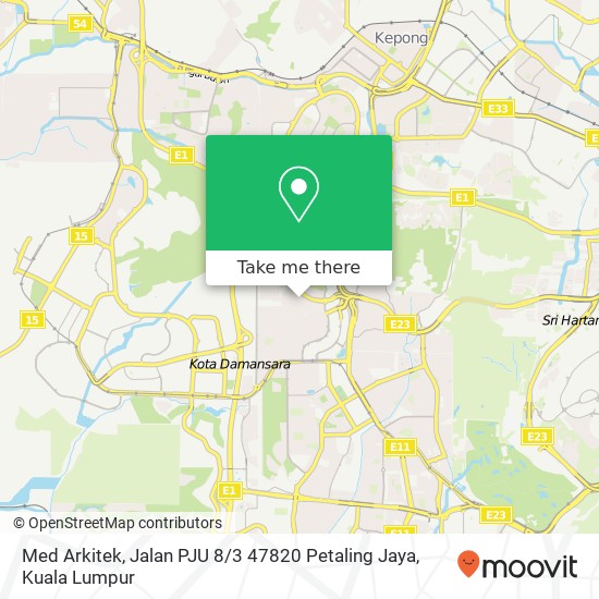 Peta Med Arkitek, Jalan PJU 8 / 3 47820 Petaling Jaya