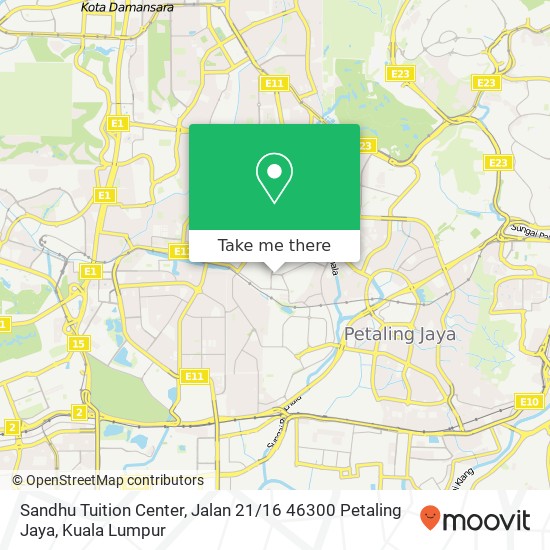 Peta Sandhu Tuition Center, Jalan 21 / 16 46300 Petaling Jaya