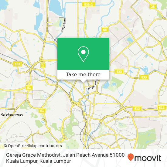 Peta Gereja Grace Methodist, Jalan Peach Avenue 51000 Kuala Lumpur
