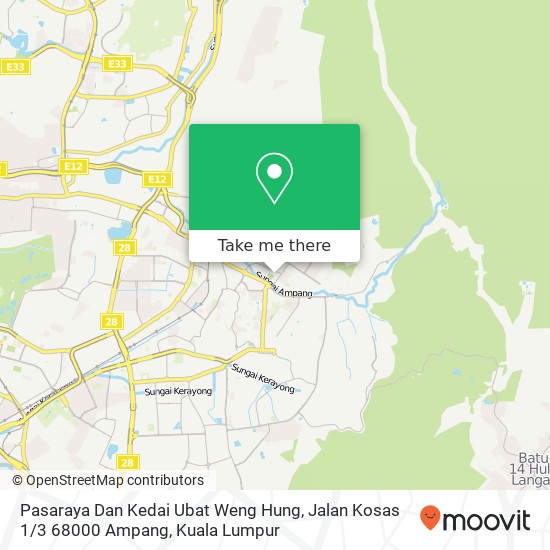 Peta Pasaraya Dan Kedai Ubat Weng Hung, Jalan Kosas 1 / 3 68000 Ampang