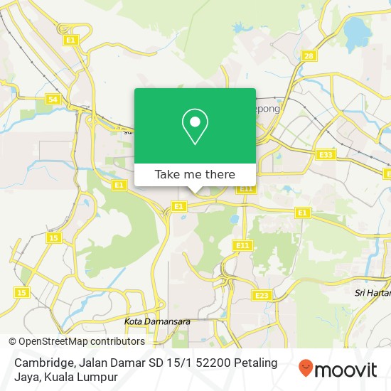 Peta Cambridge, Jalan Damar SD 15 / 1 52200 Petaling Jaya