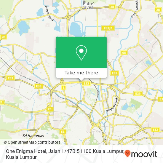 Peta One Enigma Hotel, Jalan 1 / 47B 51100 Kuala Lumpur