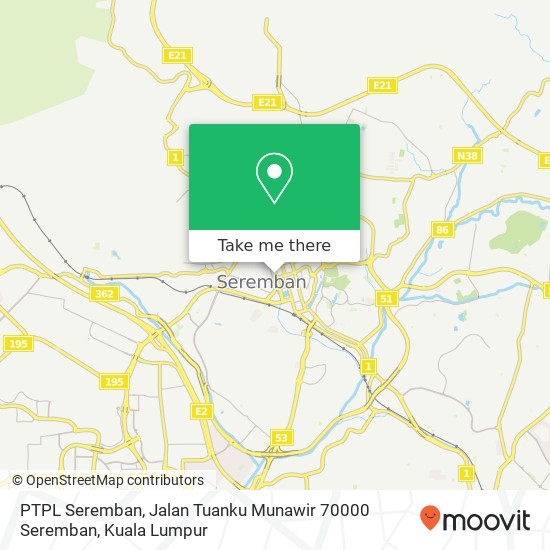 PTPL Seremban, Jalan Tuanku Munawir 70000 Seremban map