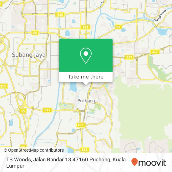 Peta TB Woods, Jalan Bandar 13 47160 Puchong