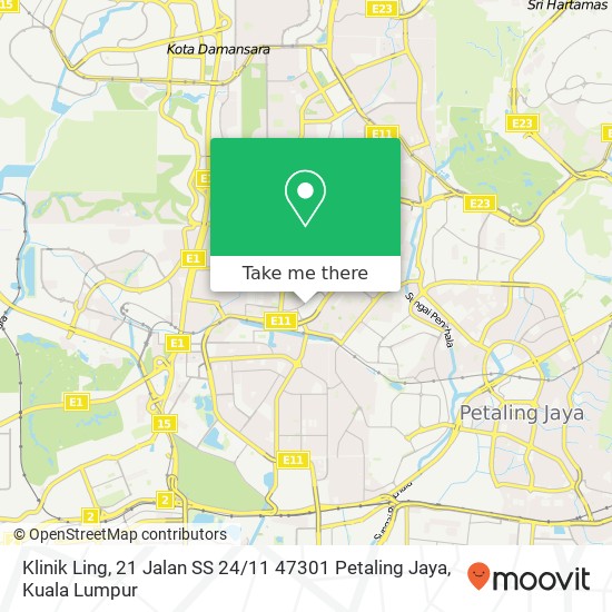Peta Klinik Ling, 21 Jalan SS 24 / 11 47301 Petaling Jaya