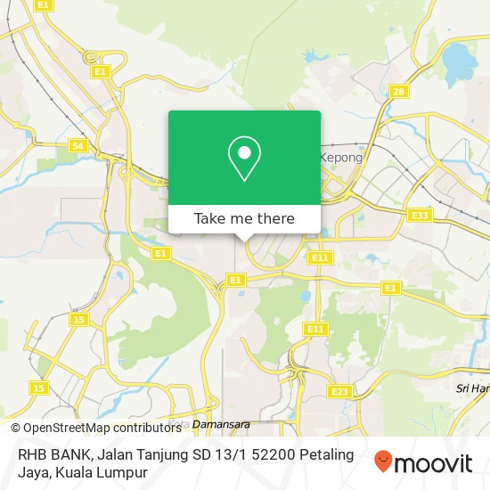 Peta RHB BANK, Jalan Tanjung SD 13 / 1 52200 Petaling Jaya