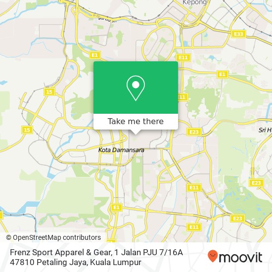 Peta Frenz Sport Apparel & Gear, 1 Jalan PJU 7 / 16A 47810 Petaling Jaya