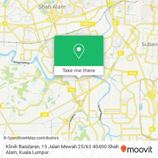 Peta Klinik Bandaran, 15 Jalan Mewah 25 / 63 40400 Shah Alam