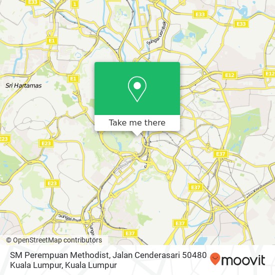 Peta SM Perempuan Methodist, Jalan Cenderasari 50480 Kuala Lumpur