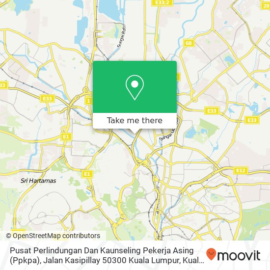 Peta Pusat Perlindungan Dan Kaunseling Pekerja Asing (Ppkpa), Jalan Kasipillay 50300 Kuala Lumpur