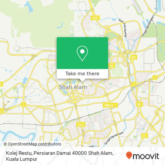 Peta Kolej Restu, Persiaran Damai 40000 Shah Alam