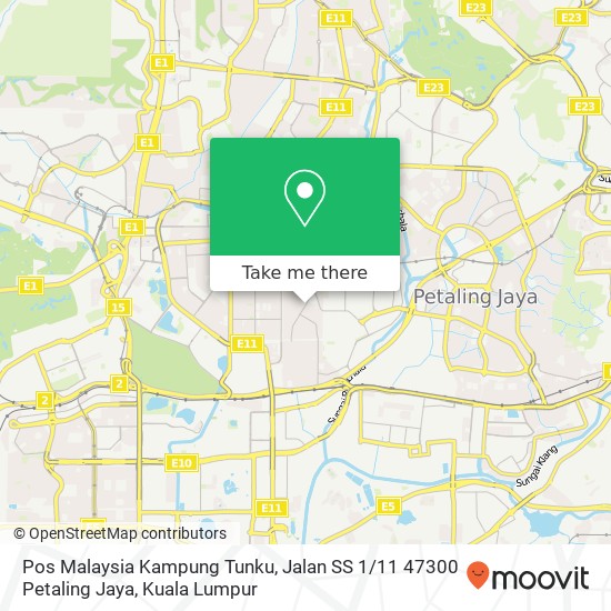 Peta Pos Malaysia Kampung Tunku, Jalan SS 1 / 11 47300 Petaling Jaya