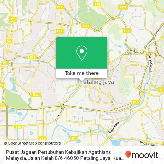 Peta Pusat Jagaan Pertubuhan Kebajikan Agathians Malaysia, Jalan Kelah 8 / 6 46050 Petaling Jaya