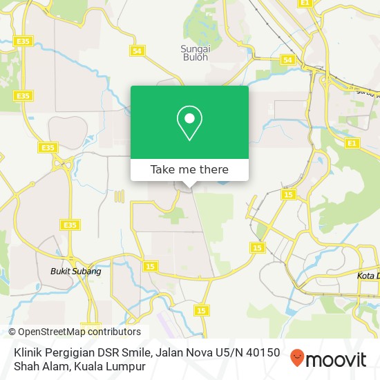 Peta Klinik Pergigian DSR Smile, Jalan Nova U5 / N 40150 Shah Alam