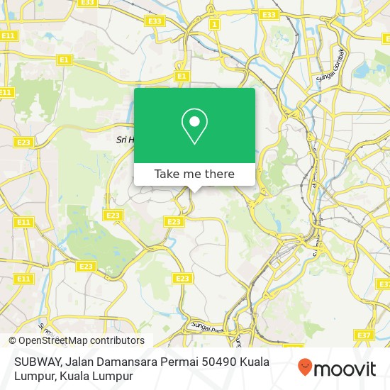 Peta SUBWAY, Jalan Damansara Permai 50490 Kuala Lumpur