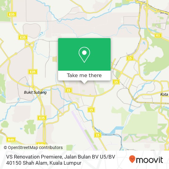Peta VS Renovation Premiere, Jalan Bulan BV U5 / BV 40150 Shah Alam
