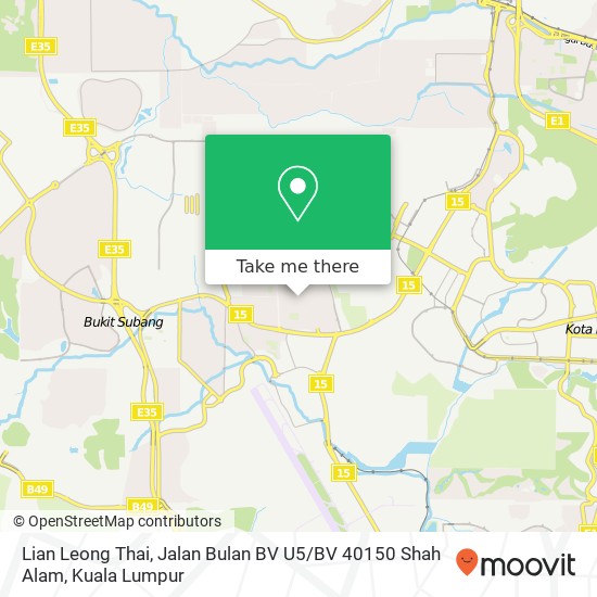 Peta Lian Leong Thai, Jalan Bulan BV U5 / BV 40150 Shah Alam